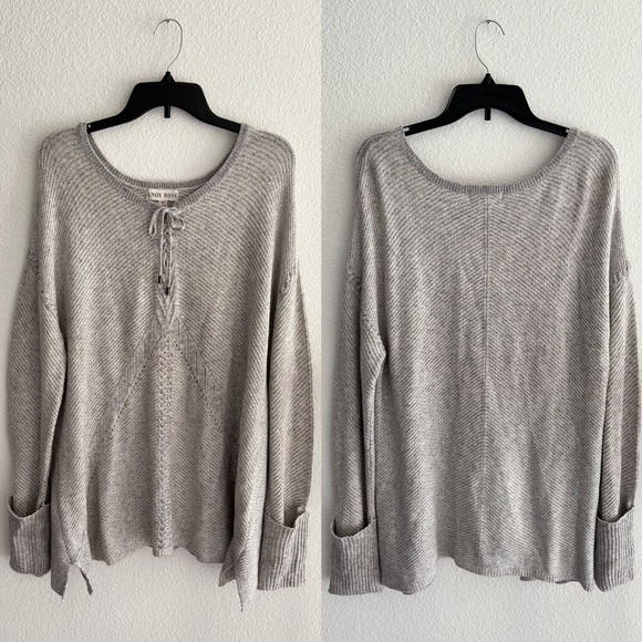 Knox Rose | Sweaters | Knox Rose Grey Knit Tunic Sweater Size Xl  Asymmetrical Hem Drawstring Scoop Neck | Poshmark